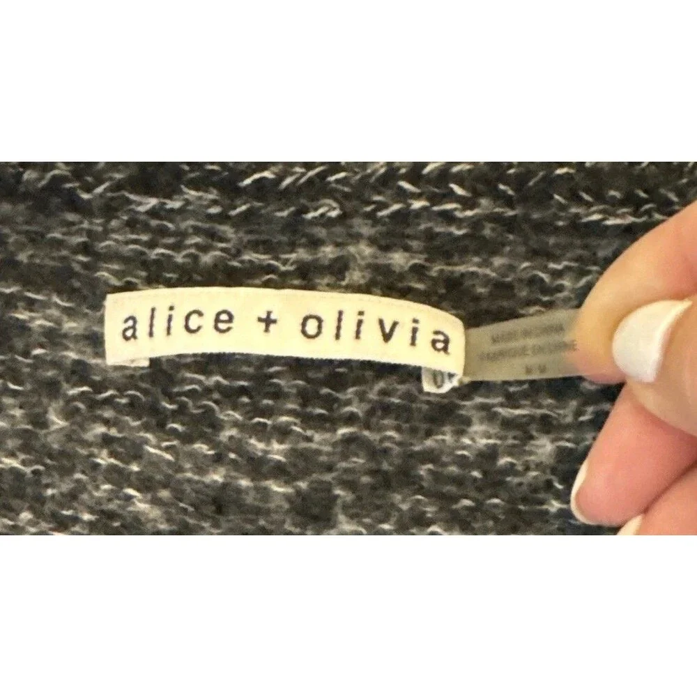 Alice + Olivia Women's M Gray Black Colorblock Linen Blend Open Knit Sweater